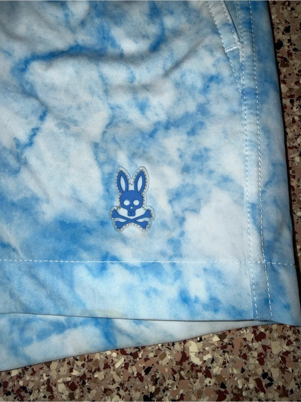 Psycho Bunny boys shorts Blue Tie-Dye Swim Trunks and Bucket Hat 4 years